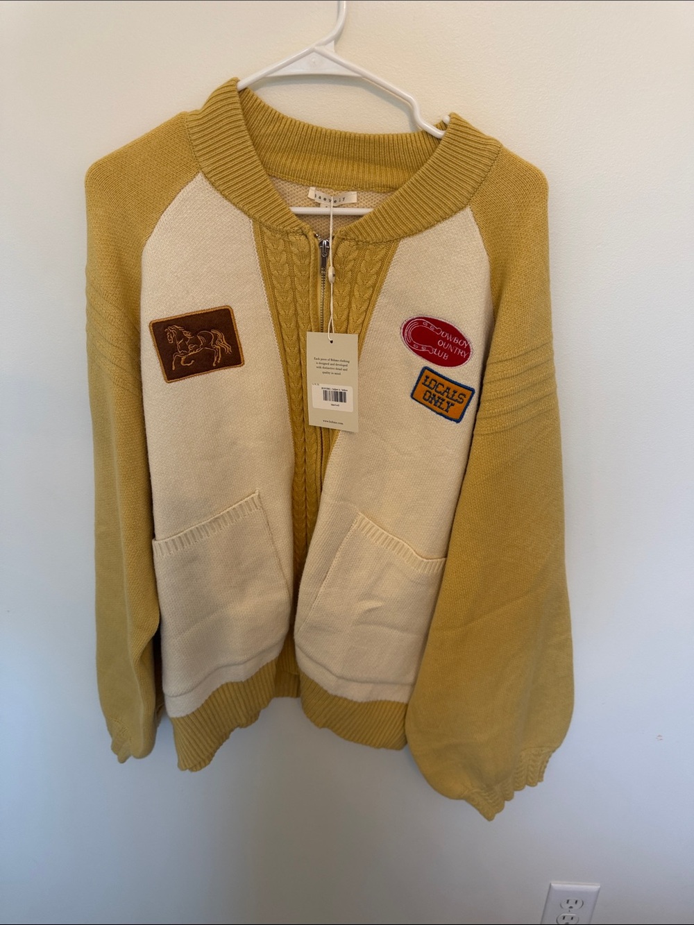 bohme Cream & Mustard Zip-Up Patch Cardigan